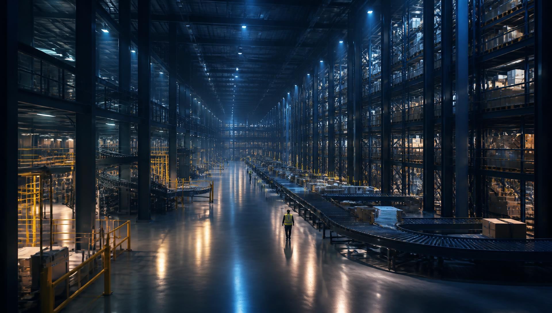 High-bay racking and conveyor lines inside a large-scale fulfilment centre